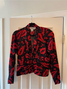 Vintage Carlisle Black & Red Floral Ruched Women's Jacket